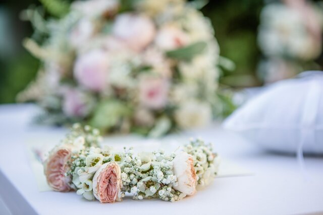 fejdísz, álomesküvő a Margitszigeten - Budapest wedding decoration